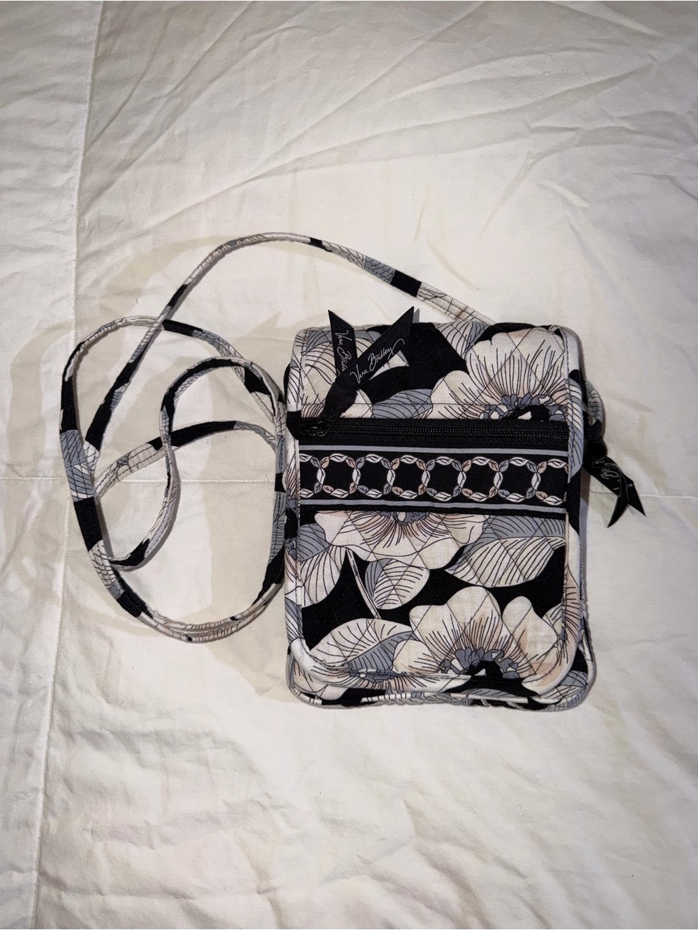 Vera Bradley Black and Cream Floral Quilted Crossbody